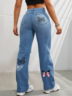 Y2K Butterfly High-Waisted Jeans