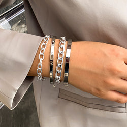 Simple Hollow C-Chain Bracelet Set