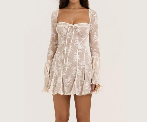 Romantic Lace & Tie Mini Dress