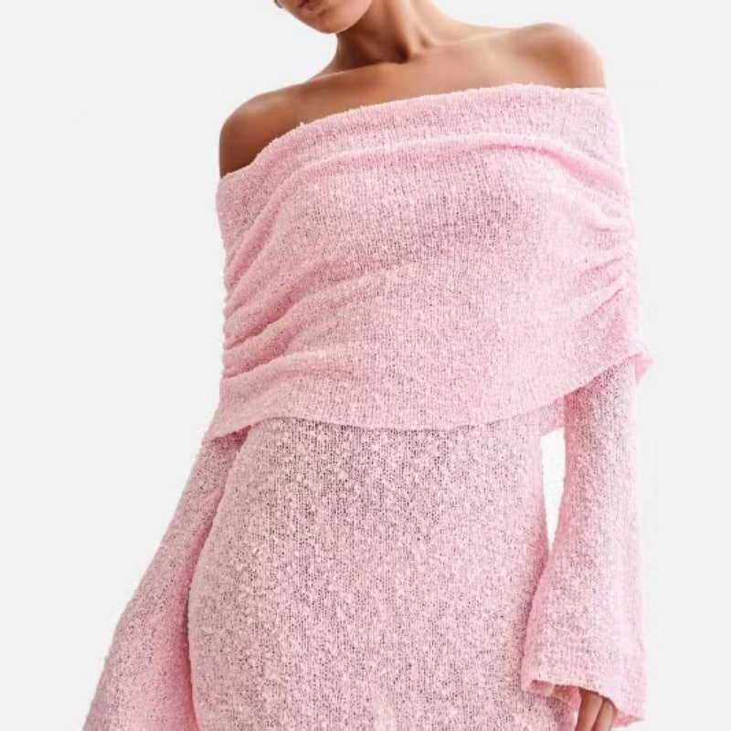 Cozy Glamour Boat Neck Mini Dress