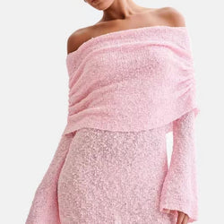 Cozy Glamour Boat Neck Mini Dress