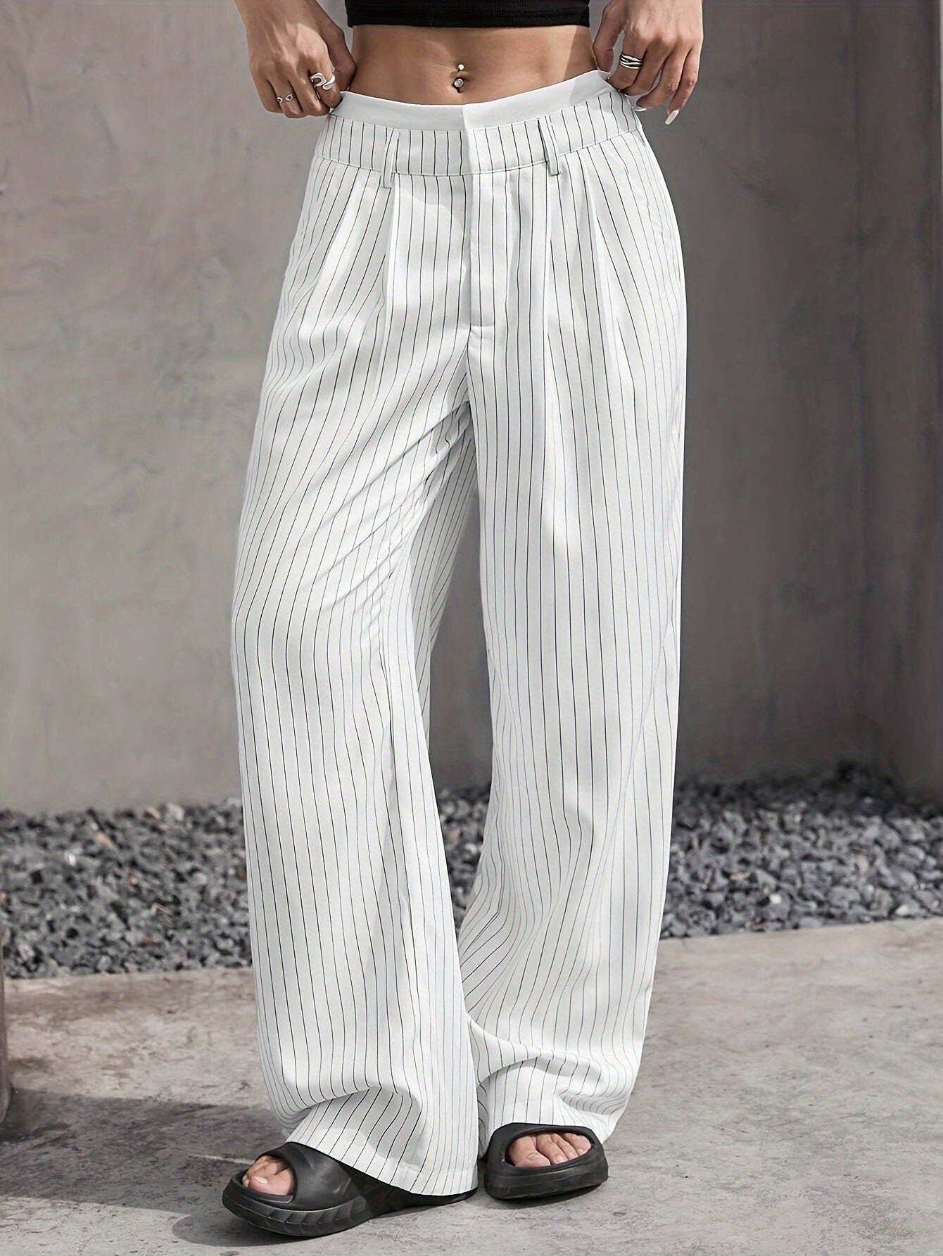 Striped & Sleek High-Waist Pants