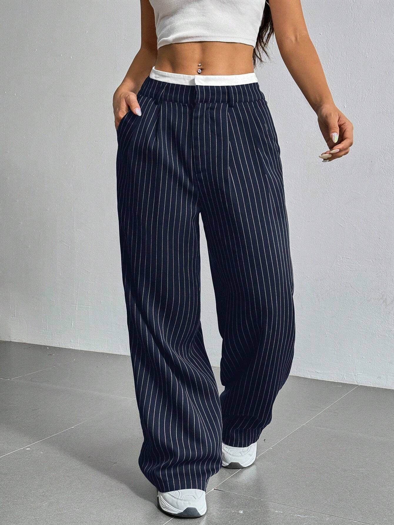 Striped & Sleek High-Waist Pants