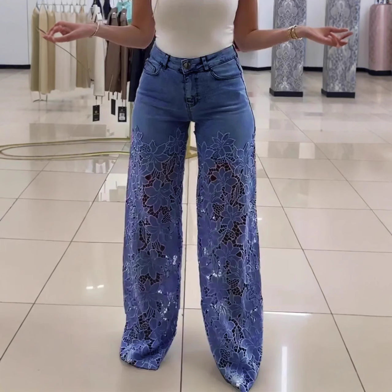 Y2K Revival Lace-Insert Jeans