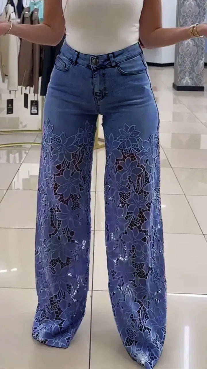 Y2K Revival Lace-Insert Jeans