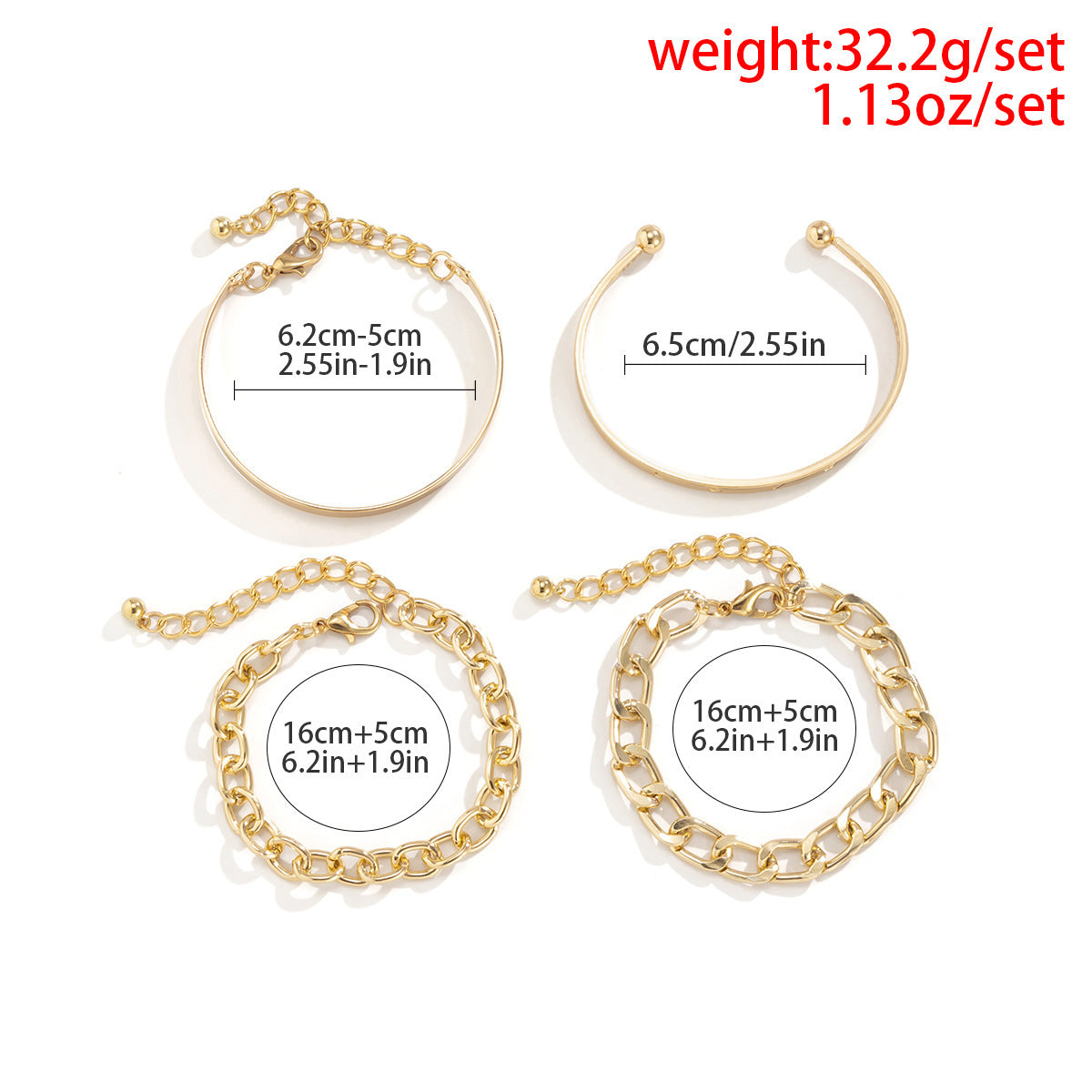 Simple Hollow C-Chain Bracelet Set