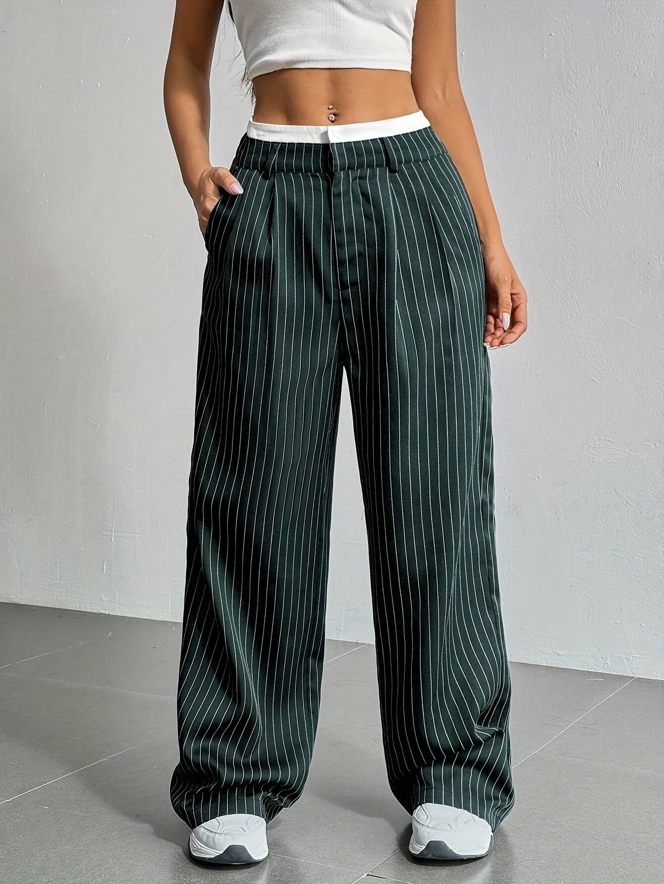 Striped & Sleek High-Waist Pants