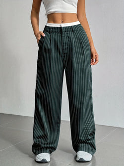 Striped & Sleek High-Waist Pants