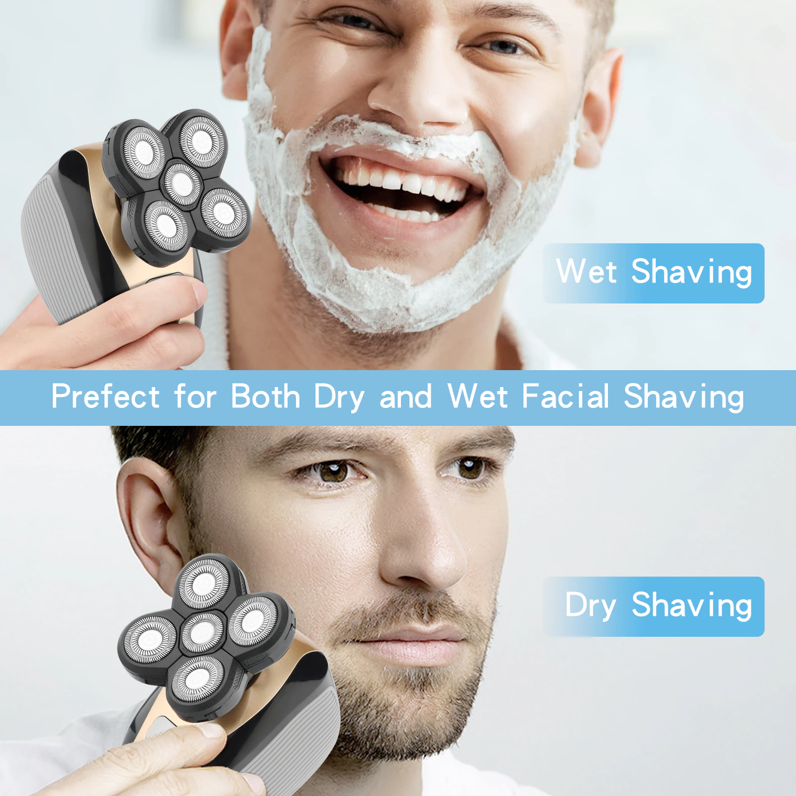 5-in-1 Rotary Electric Shaver 4D Rechargeable Bald Head Hair Beard