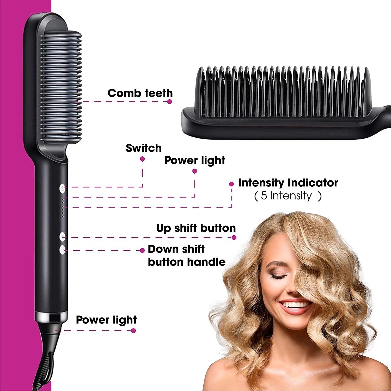 Hair Straightener Brush Straightening Curler Hot Comb Electric