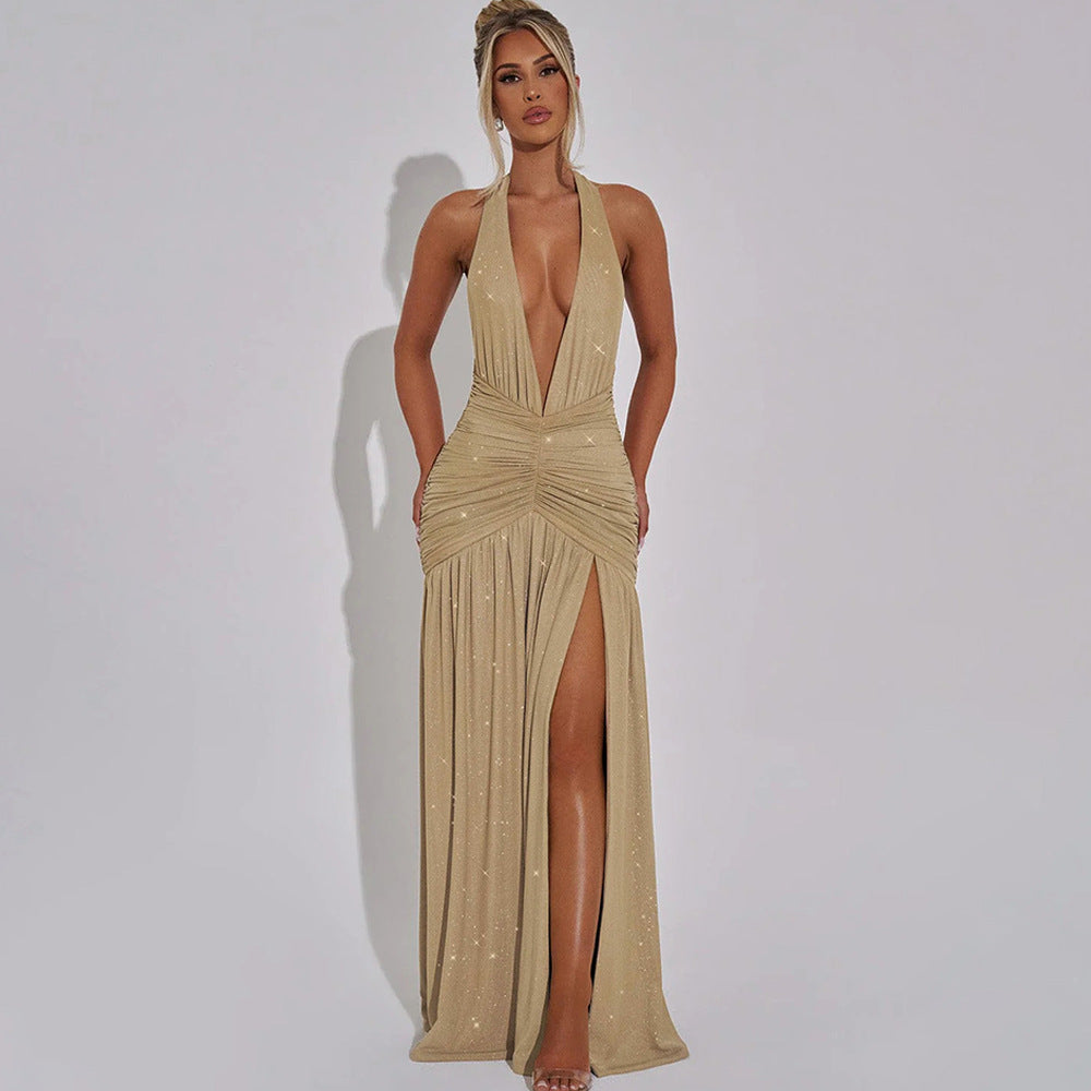 Backless Bright Silk Dress