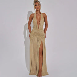 Backless Bright Silk Dress
