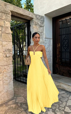 The "Aura" Pleated Halter Dress