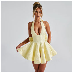the "Jacquard Ribbon" Halter Dress