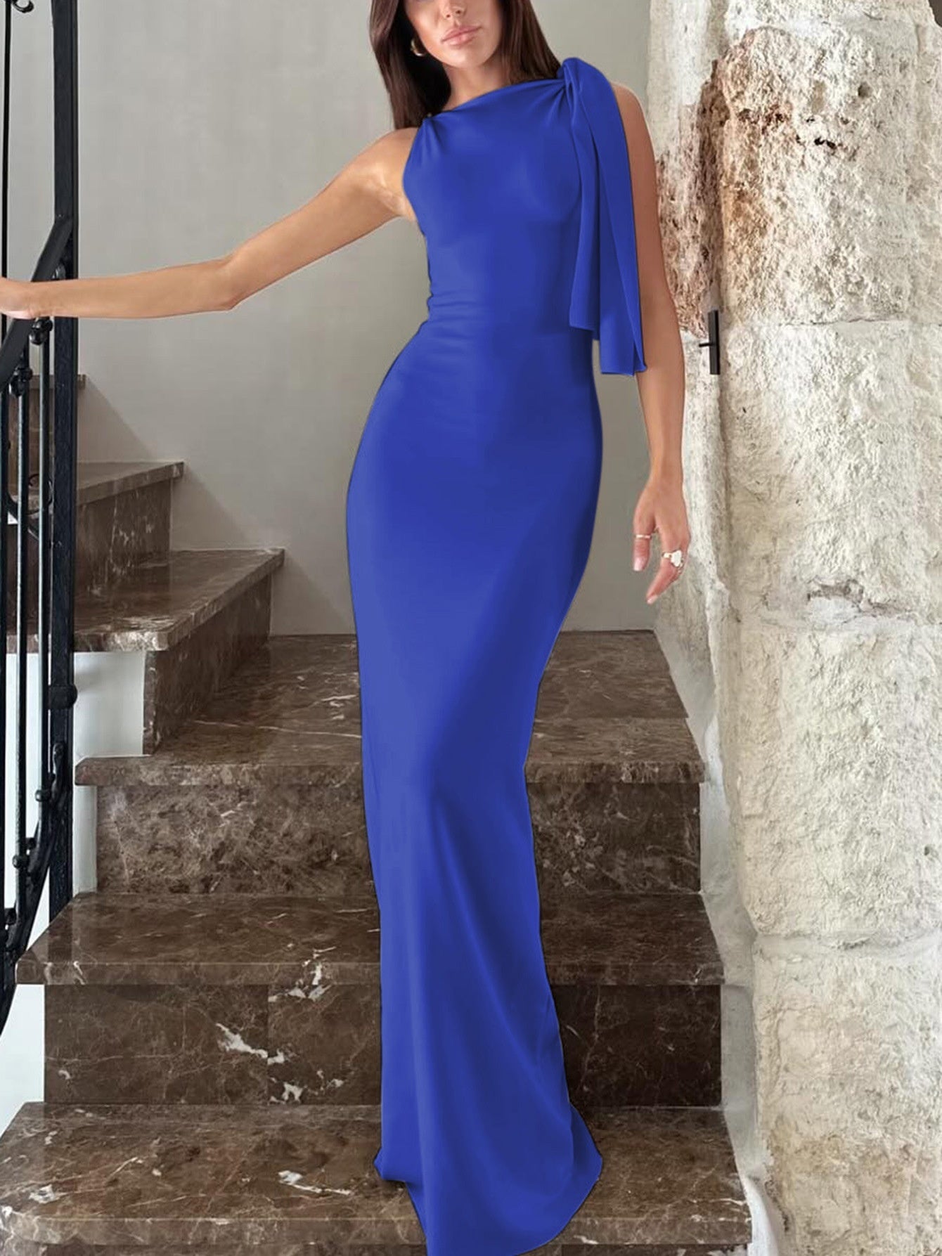 The "Glamour Cascade" One-Shoulder Maxi
