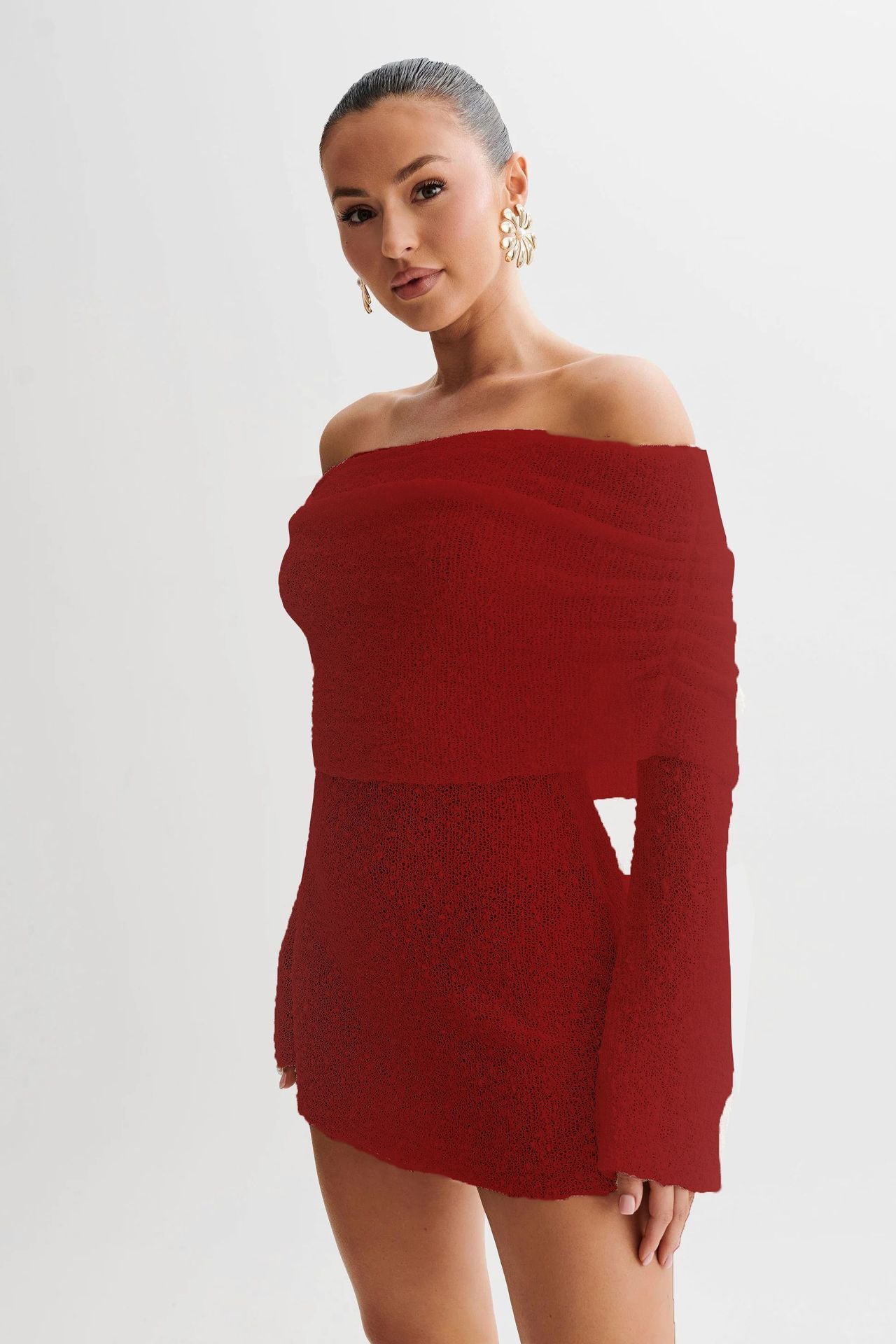 Cozy Glamour Boat Neck Mini Dress