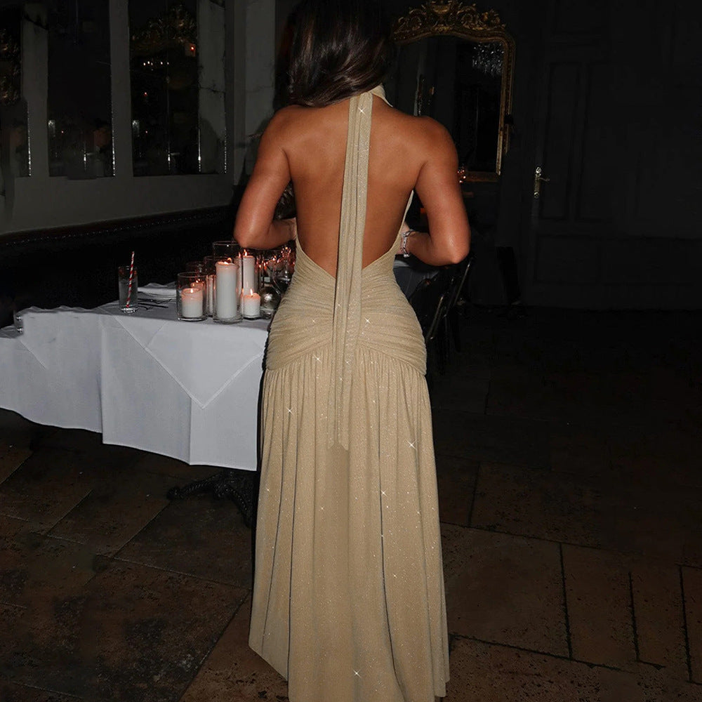 Backless Bright Silk Dress