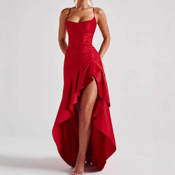 The "Ruffle & Reveal" Maxi Dress