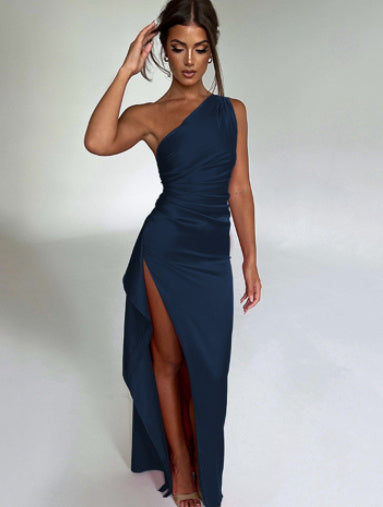 Santorini Sunset One-Shoulder Satin Maxi Dress