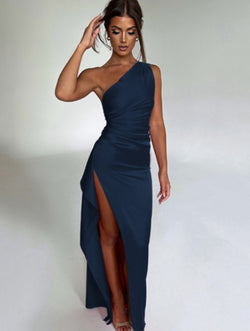 Santorini Sunset One-Shoulder Satin Maxi Dress