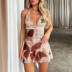 Printed Pleated Mini Skirt Set