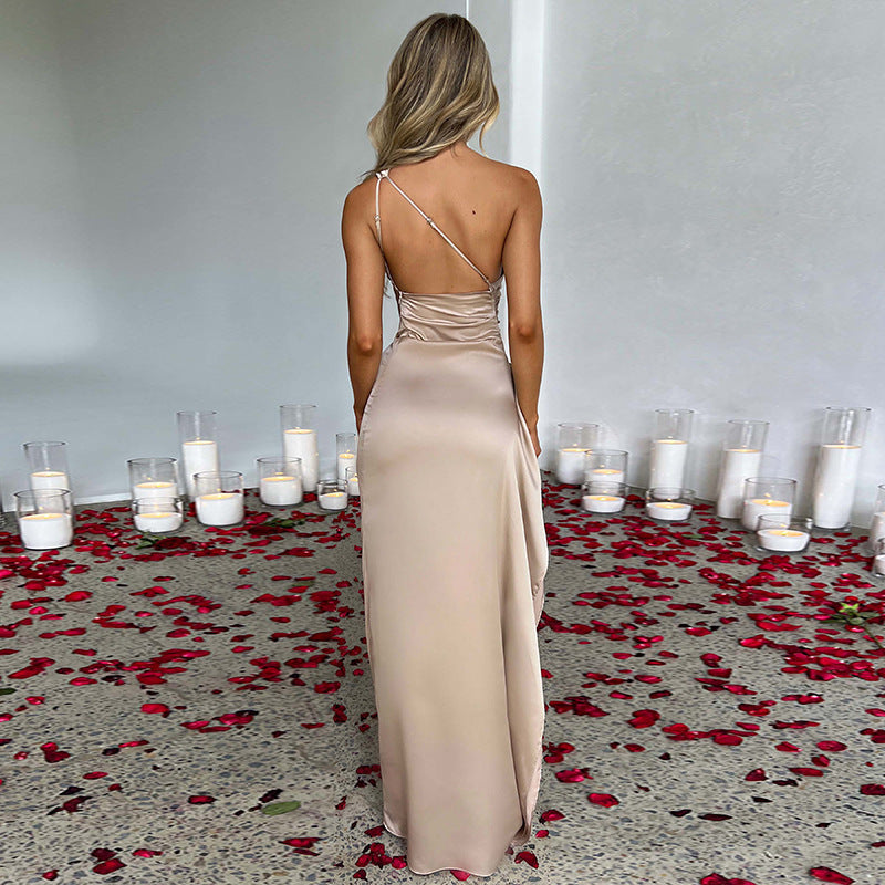 Santorini Sunset One-Shoulder Satin Maxi Dress