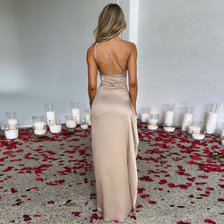 Santorini Sunset One-Shoulder Satin Maxi Dress