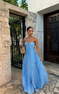 The "Aura" Pleated Halter Dress