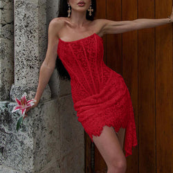 The "Lace Enchantress" Strapless Dress