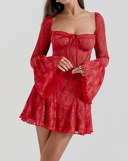 Romantic Lace & Tie Mini Dress