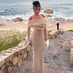 The "Island Escape" One-Shoulder Knit Maxi