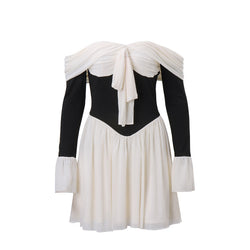 The "Two-Tone Allure" Off-Shoulder Dress