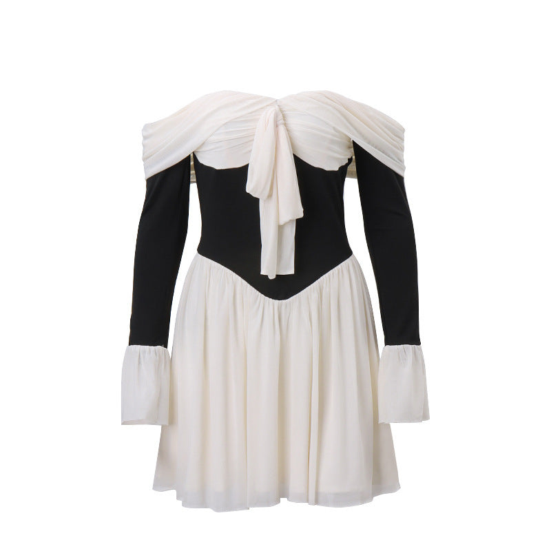 The "Two-Tone Allure" Off-Shoulder Dress