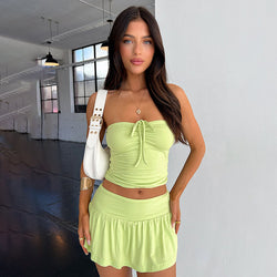 Y2K Tube Top & Pleated Skirt Set