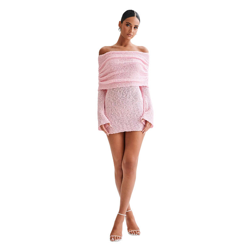 Cozy Glamour Boat Neck Mini Dress