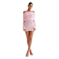 Cozy Glamour Boat Neck Mini Dress
