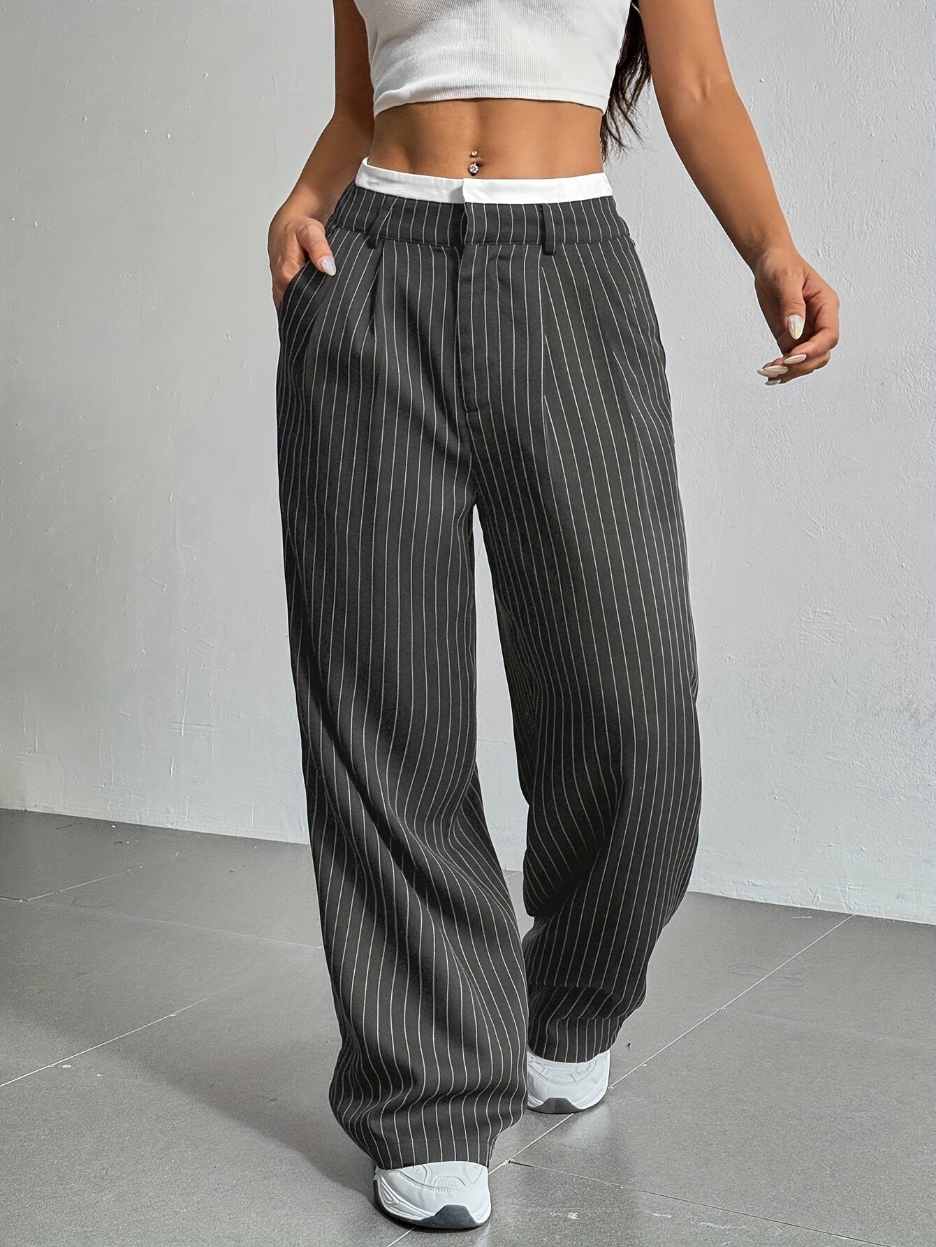 Striped & Sleek High-Waist Pants