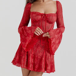 Romantic Lace & Tie Mini Dress