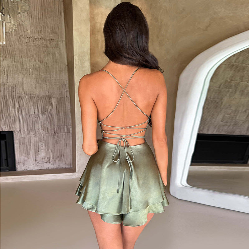 Celebrity Halter Satin Mini Dress