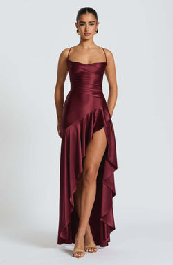 The "Ruffle & Reveal" Maxi Dress
